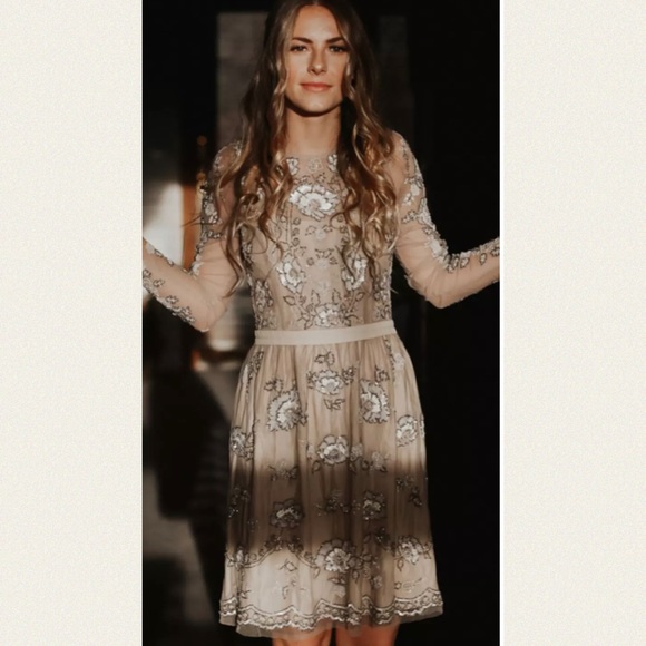 New BHLDN x Anthropologie Malia 8 | Med Pink Taupe Embellished Formal Midi Dress - Picture 9 of 11